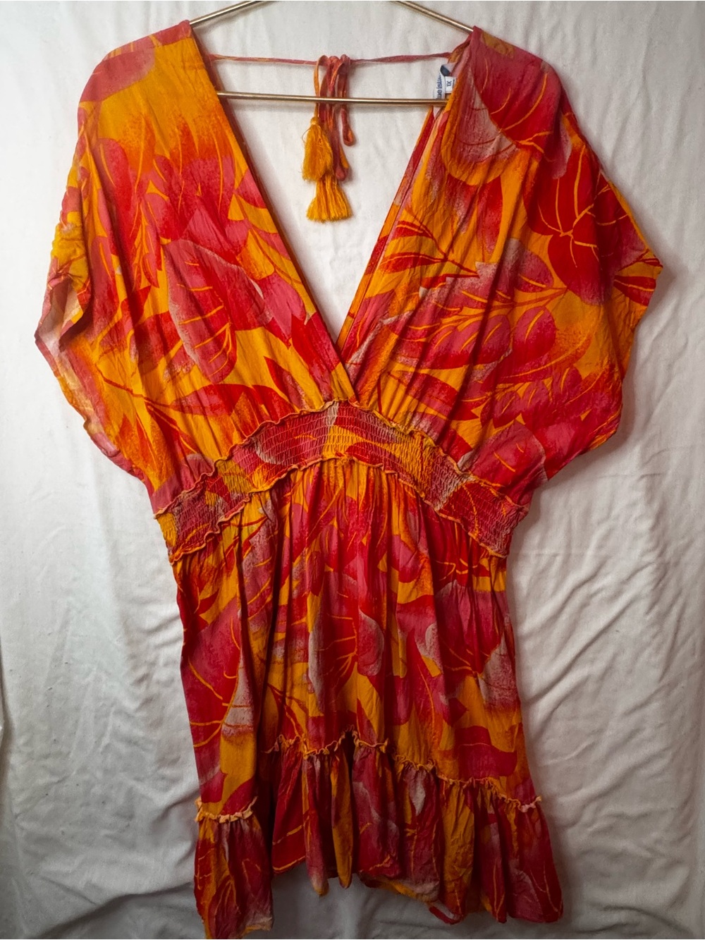 blue island Bright Orange and Pink Printed Dress